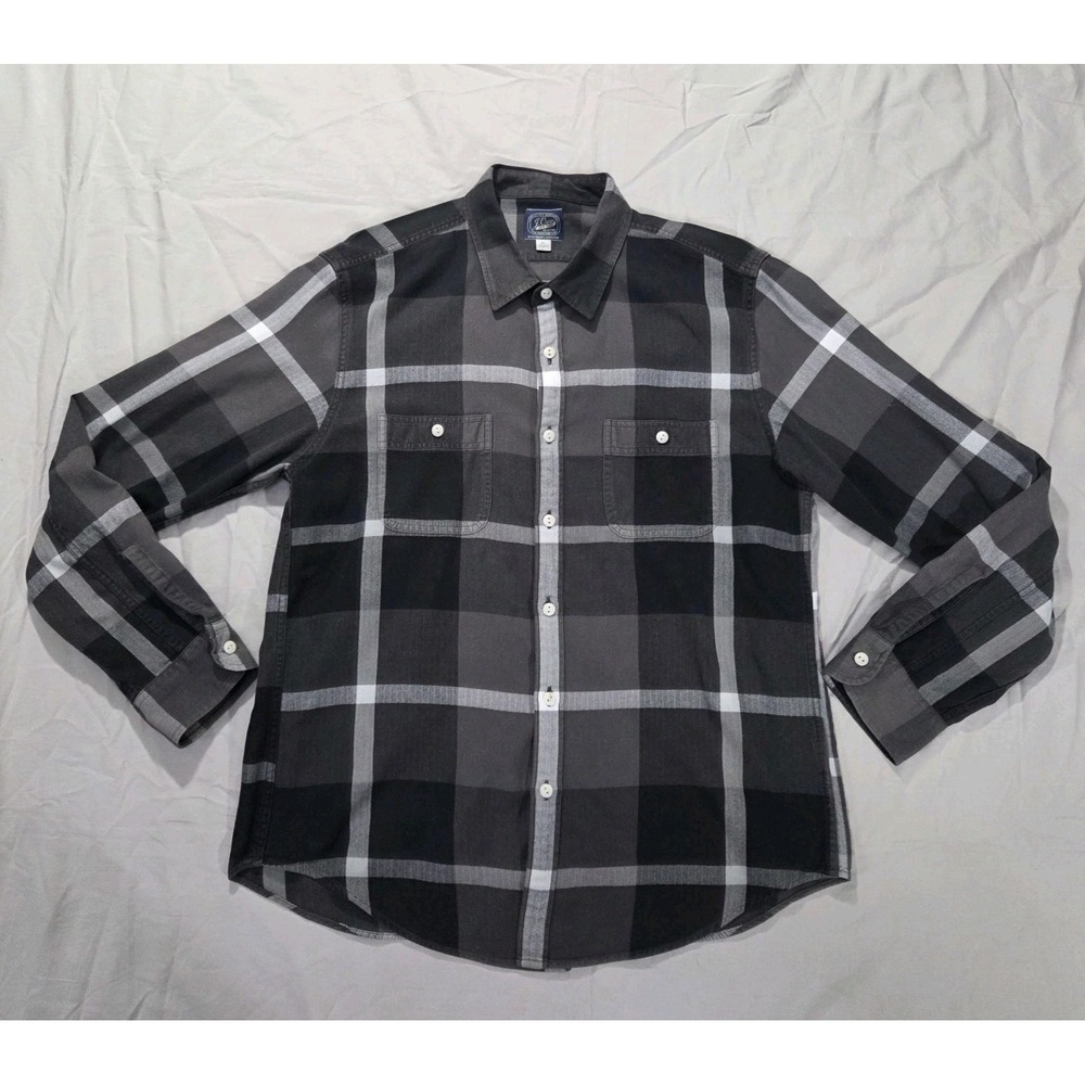 J.Crew Mens Flannel Shirt Sz XL Soft 100% Cotton Warm Plaid Black White Outdoor